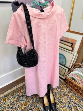 Muse Pink Linen-cotton Blend spring summer Shift dress, nwot, vintage style